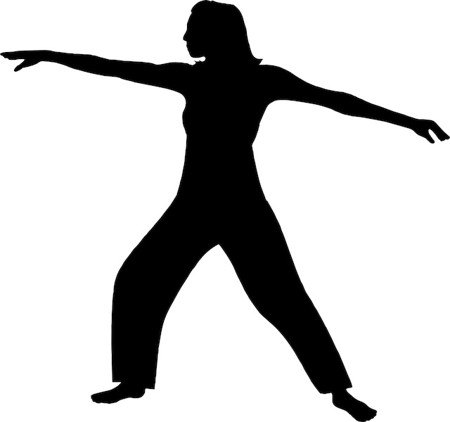 An outline of a woman performing Tai chi.