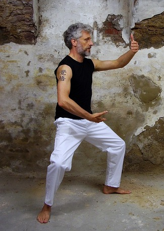 A man performing Tai Chi and Qi Gong meditation exercise.