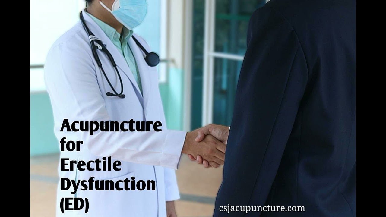 A picture of a healthcare provider shaking the hand of a patient with the words "Acupuncture fo Erectile Dysfunction (ED)"