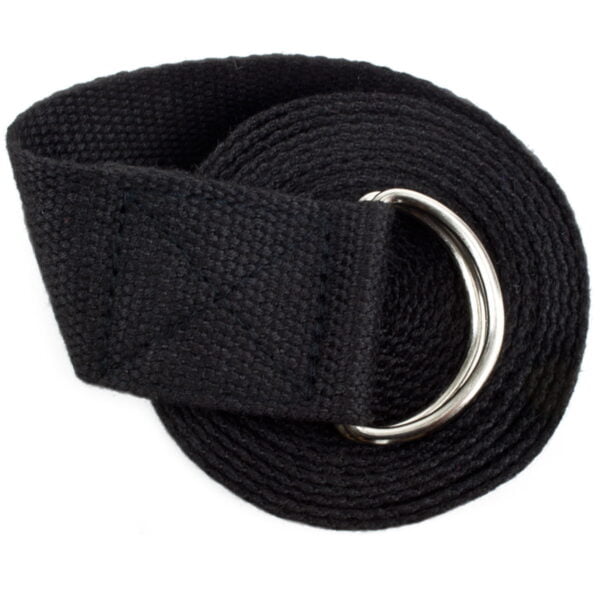 Black 10 Extra Long Yoga Strap with Metal Ring close