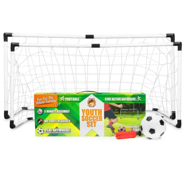 2 Pack Youth Soccer Goals with Soccer Ball and Pump0
