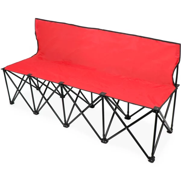6 Foot Red Portable Folding 4 Seat Bench with Back