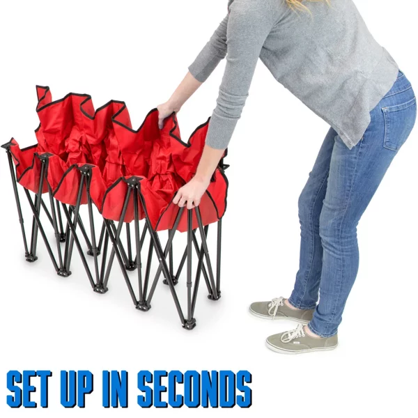 Woman holding 6 Foot Red Portable Folding Bench