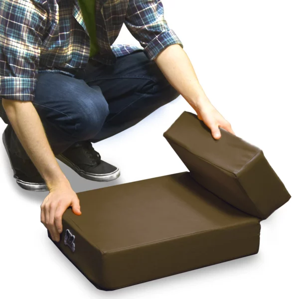 Man using Brown Leather Folding Dog Stairs