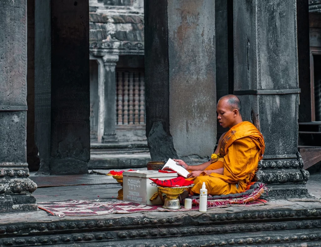 A Monk Practicing Mindfulness and Meditation
