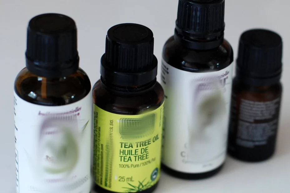 4 bottles with tea tree oil standing out