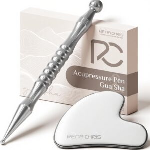 Rena Chris Acupuncture Pen + Stainless Gua Sha Set with Reflexology Chart